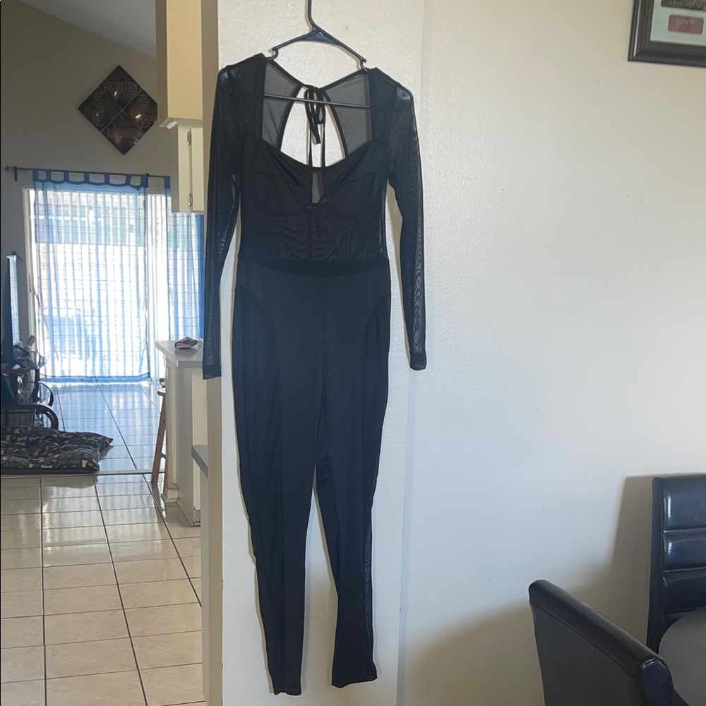 SHEIN Black Long Sleeve Jumpsuit mesh